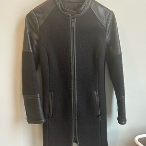 Women's Black Leather Sleeve Coat